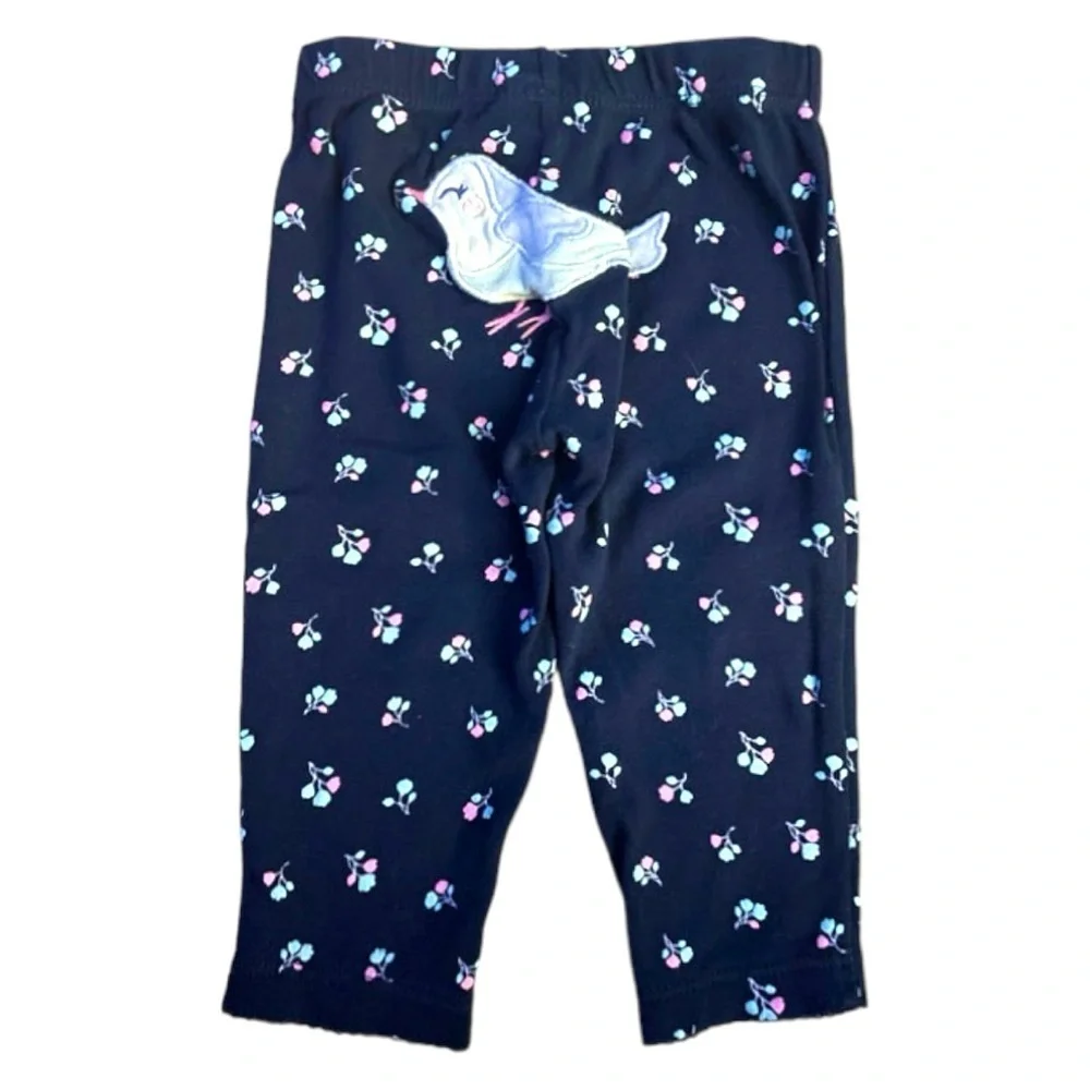 Navy Blue Flower Leggings with Bird Bum